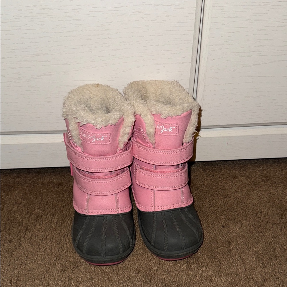 Cat & Jack Pink and Gray Snow Boots with Faux Fur